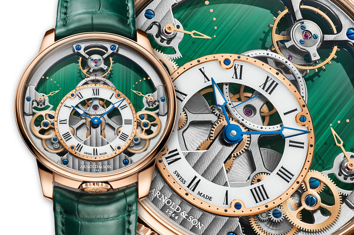 孔雀石上的對稱機芯／ARNOLD & SON Time Pyramid 42.5 Malachite