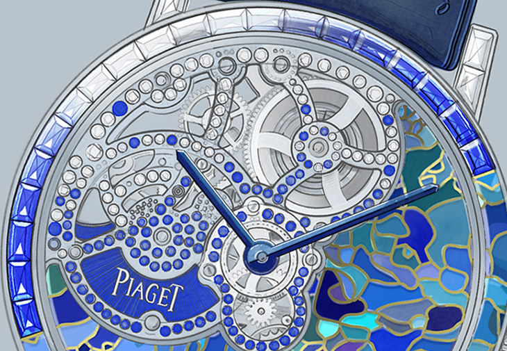 伯爵錶PIAGET Altiplano系列18K白金掐絲琺瑯超薄鏤空珠寶限量腕錶