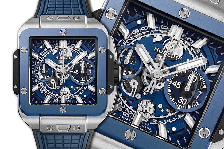 時尚風方殼運動錶 HUBLOT Square Bang Unico鈦金藍陶瓷款
