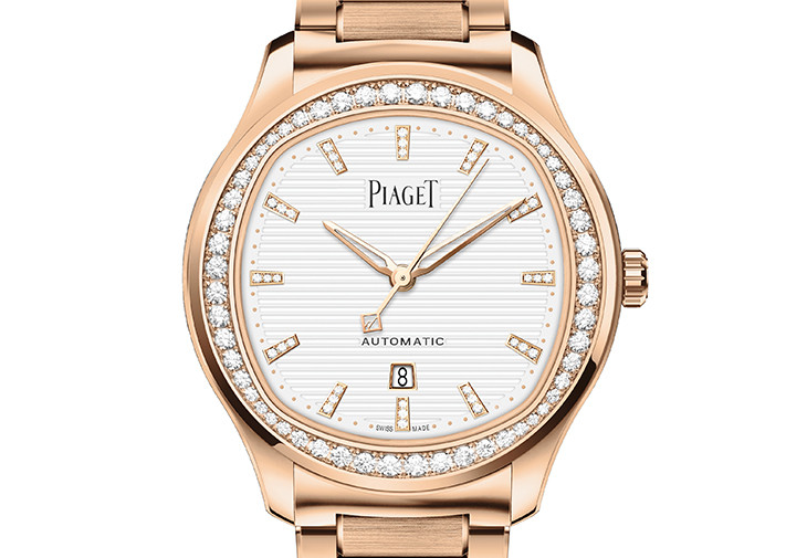 PIAGET Polo系列18K玫瑰金日期顯示自動上鍊鑽石腕錶
