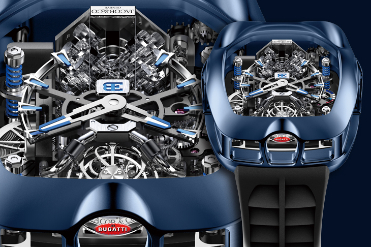 史上最迷你W16引擎 JACOB & CO. Bugatti Chiron Blue Titanium