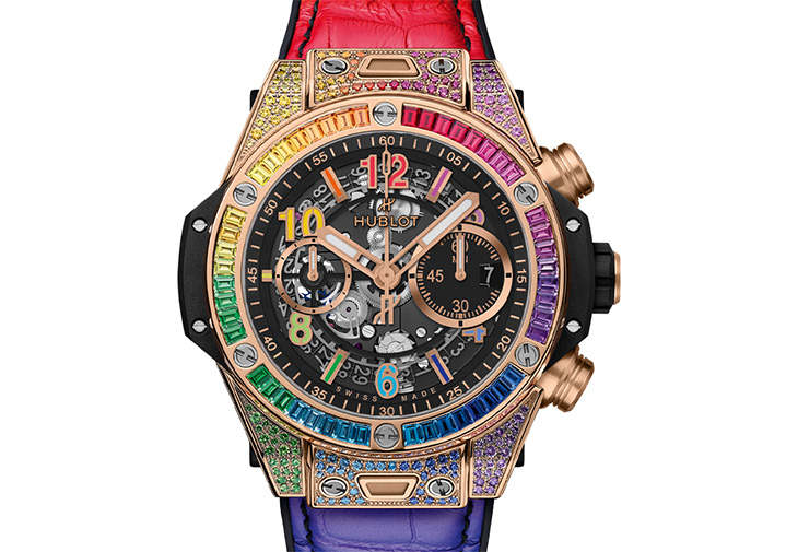HUBLOT宇舶Big Bang Unico皇金彩虹寶石計時碼錶