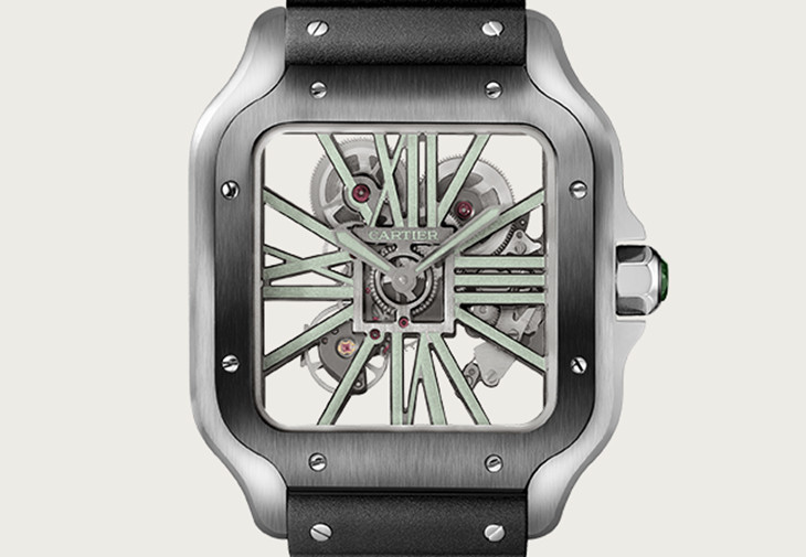 Cartier Santos de Cartier鏤空綠玉石腕錶大型款