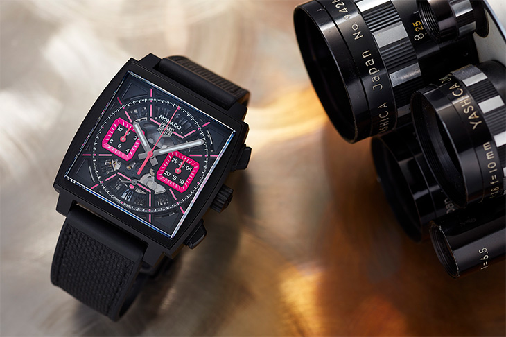 絢麗的拉斯維加斯之夜 TAG HEUER Monaco鏤空計時腕錶粉紅款