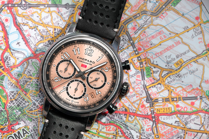仿舊賽車風格一秒穿越黃金年代／蕭邦Mille Miglia Classic Patina計時碼錶