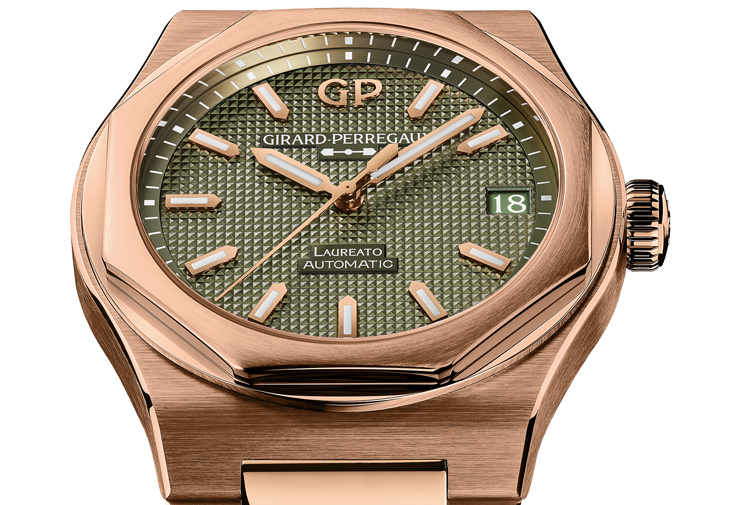 GIRARD-PERREGAUX 芝柏表Laureato桂冠系列玫瑰金芳草綠腕錶