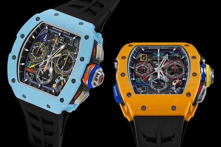 RICHARD MILLE RM 65-01自動上鍊雙秒追針計時碼錶 深黃與淡藍石英TPT纖維款