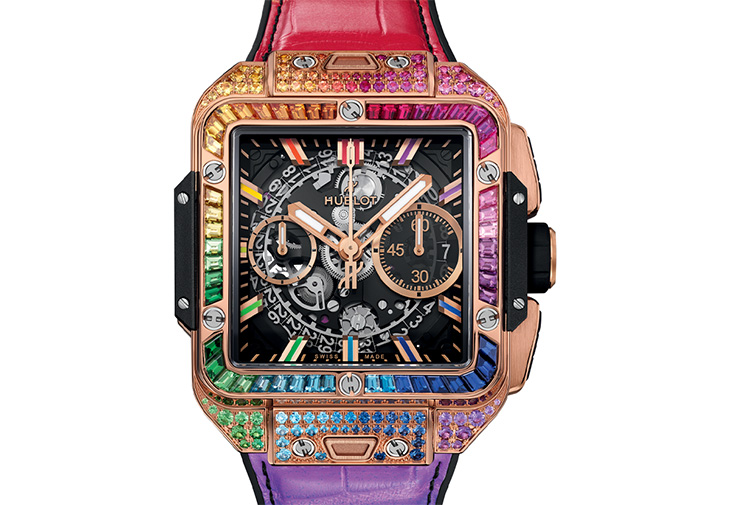 HUBLOT宇舶Square Bang Unico 皇金彩虹寶石計時碼錶