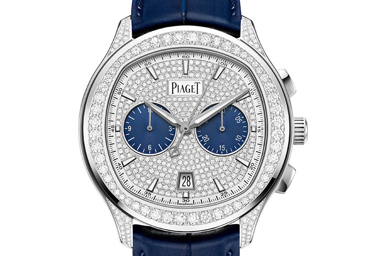 PIAGET Polo 系列18K白金自動上鍊高級珠寶自動上鍊計時碼錶