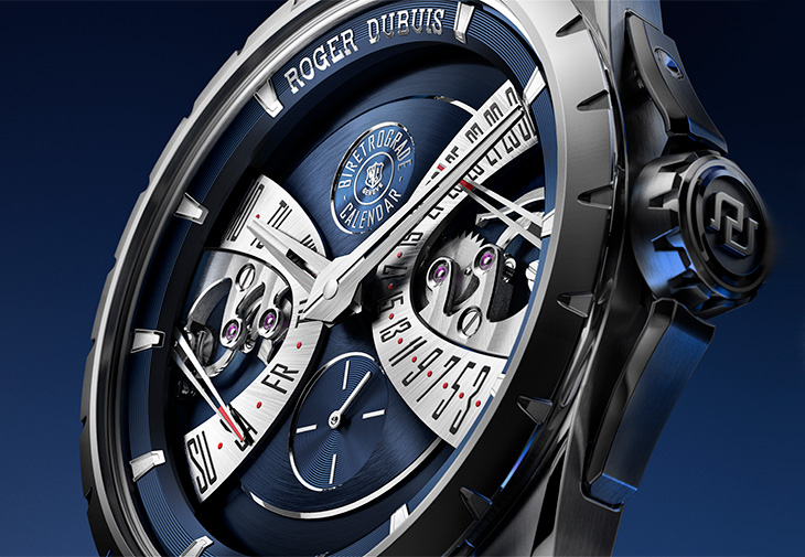 羅杰杜彼ROGER DUBUIS王者系列雙逆跳日曆腕錶星空藍