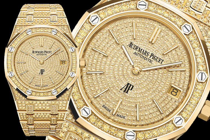 18K黃金、白金寶石鑲嵌 愛彼皇家橡樹系列Jumbo超薄腕錶39mm