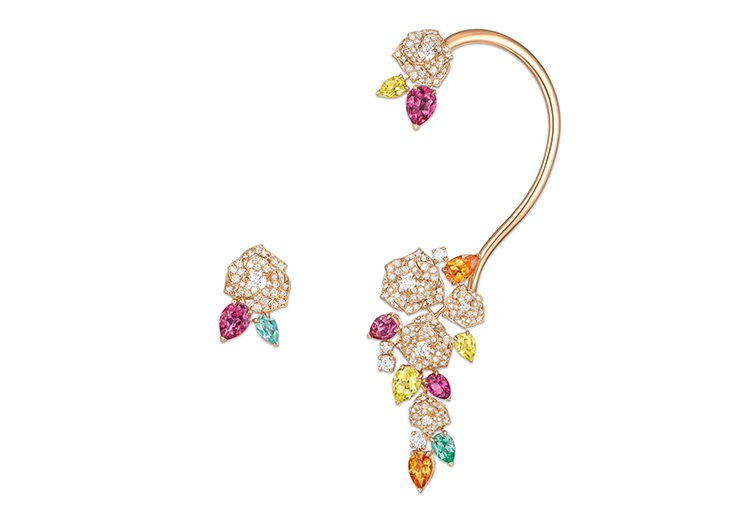 PIAGET Rose系列錳鋁榴石及帕拉伊巴碧璽鑲鑽耳環