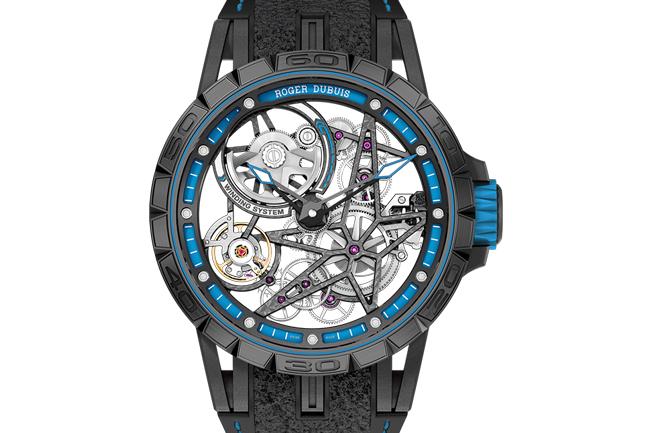 配戴冠軍榮耀 ROGER DUBUIS Excalibur Spider Pirelli 鏤空自動腕錶
