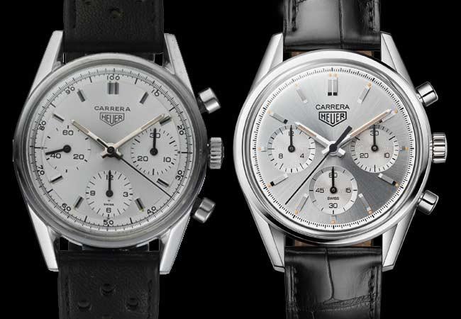 左為1964年Carrera「2447S」的經典錶款，右為Carrera 160週年銀色限量版。