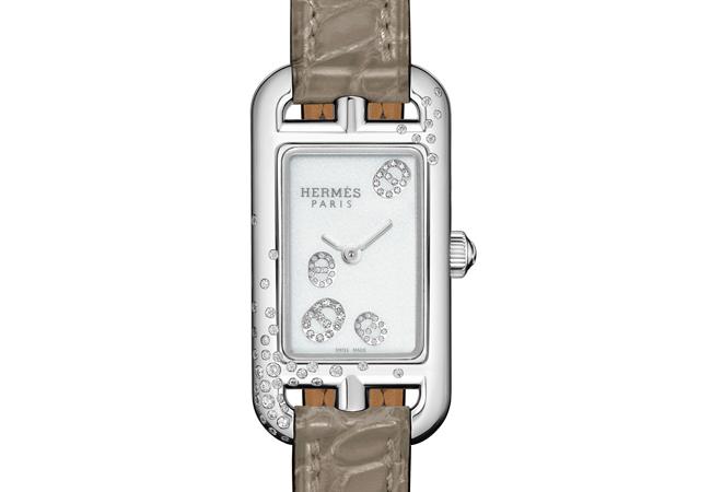 愛馬仕NANTUCKET Jetéde Chaîne d’Ancre珠寶腕錶亞麻色短吻鱷魚皮錶帶款