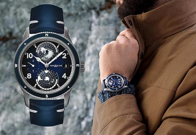 MONTBLANC萬寶龍1858 Geosphere世界時間腕錶藍黑漸層版