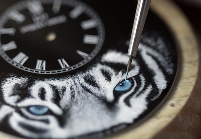 雅克德羅JAQUET DROZ微繪老虎時分小針盤腕錶