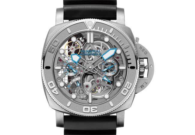 沛納海PANERAI Submersible Ecopangaea陀飛輪兩地時間腕錶MIKE HORN版