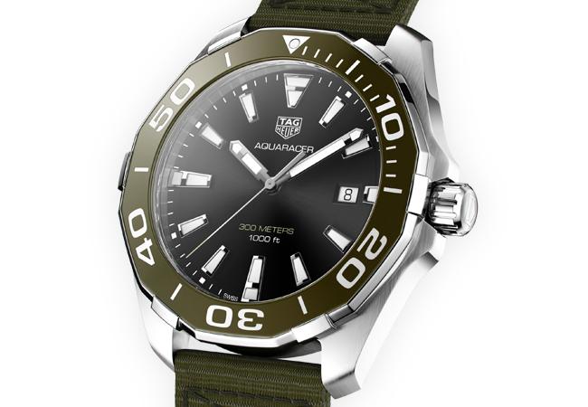 泰格豪雅TAG HEUER Aquaracer橄欖綠卡其色腕錶