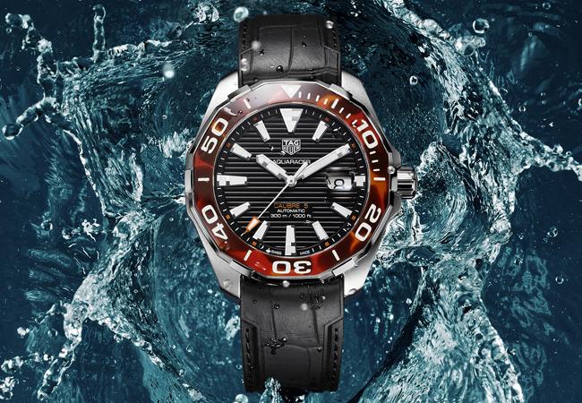 泰格豪雅TAG HEUER Aquaracer棕色玳瑁紋自動腕錶