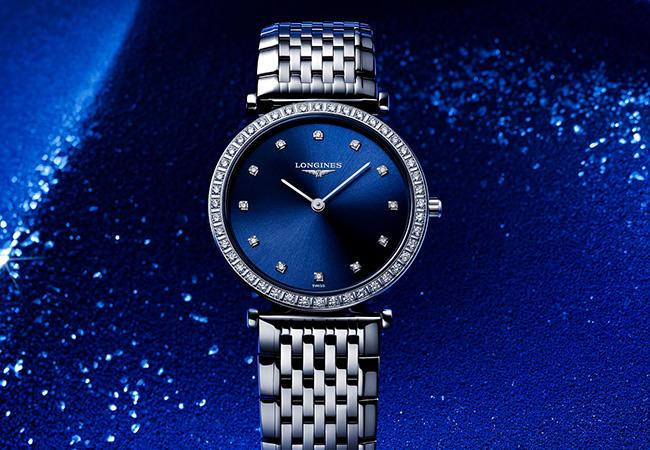 Longines 浪琴表 La Grande Classique 嘉嵐系列藍面鑽圈腕錶，型號：L4.523.0.97.6