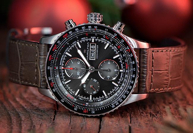 HAMILTON漢米爾頓Khaki Aviation Converter Auto Chrono卡其飛行系列腕錶錶面圖。
