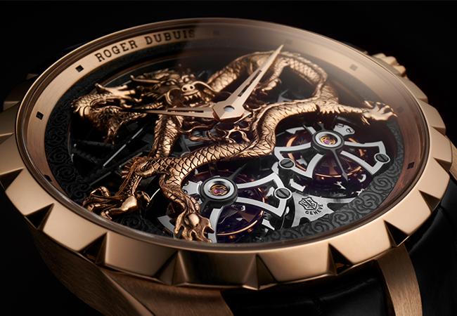 羅杰杜彼ROGER DUBUIS Excalibur系列，飛龍鏤空飛行陀飛輪腕錶，型號： DBEX0901