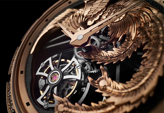 羅杰杜彼ROGER DUBUIS Excalibur系列，舞鳳鏤空飛行陀飛輪腕錶，型號： DBEX0902