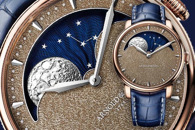 ARNOLD & SON Perpetual Moon Obsidian恆久月相黑曜石腕錶 與銀色星宿輝映