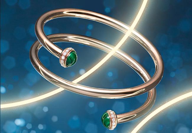 伯爵PIAGET Possession系列18K玫瑰金孔雀石雙圈鑽石手環