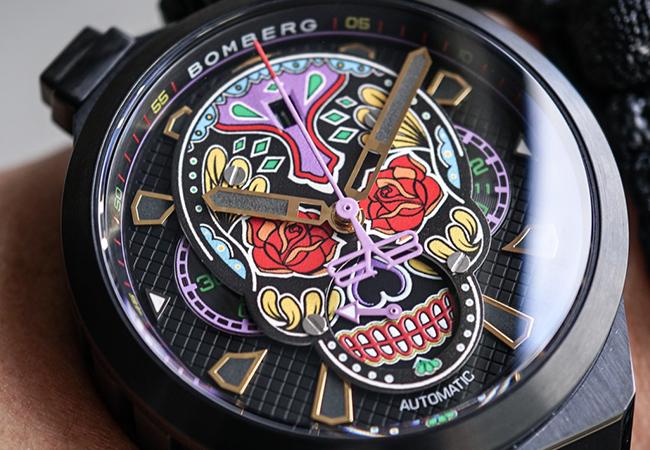 炸彈錶BOMBERG Bolt-68 Neo系列黑色卡拉維拉機械計時碼錶+骷髏修容套件組