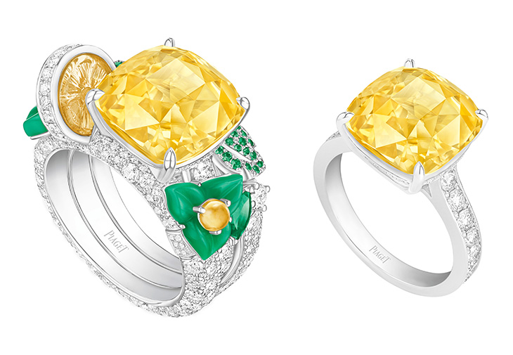 伯爵PIAGET Lemon Fizz 18K白金黃色藍寶石雞尾酒戒指
