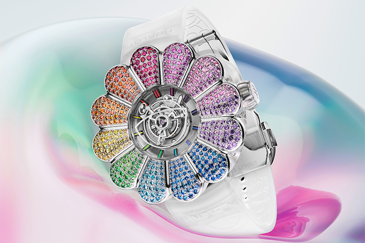 立體彩色花瓣與中置陀飛輪的完美結合 HUBLOT MP-15村上隆陀飛輪藍寶石彩虹腕錶