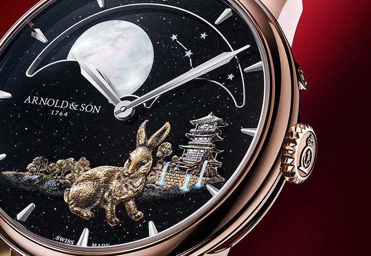 亞諾表ARNOLD & SON Perpetual Moon“Year of the Rabbit”金雕微繪恆久月相腕錶（兔）