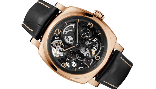 翻滾式30秒陀飛輪 沛納海陀飛輪兩地時間腕錶Lo Scienziato-Radiomir 1940 Tourbillon GMT Oro Rosso