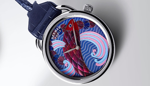 甲蟲翅膀結合金雕琺瑯 HERMES Arceau Pocket Ailes et Ecailles懷錶