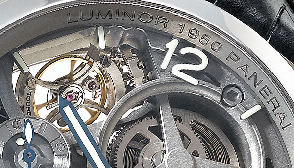 輕量化的極致 PANERAI Lo Scienziato Luminor 1950 Tourbillon GMT Titanio兩地時間陀飛輪腕錶