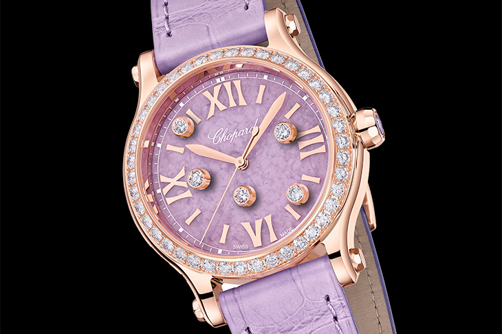 鱗石英面盤伴滑動鑽石共舞！CHOPARD Happy Sport腕錶