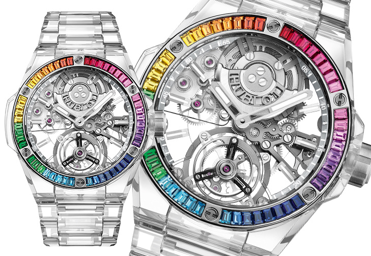 宇舶HUBLOT Big Bang Integrated陀飛輪藍寶石鍊帶彩虹腕錶