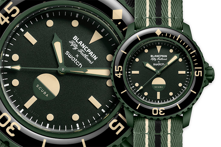 重現五十噚溼度計  SWATCH Bioceramic Scuba Fifty Fathoms GREEN ABYSS