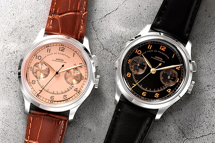 鮭魚面與復古棕 VULCAIN Monopusher Chronograph單按鈕計時碼錶