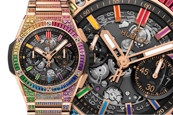 手腕上的奢華彩虹 HUBLOT Big Bang Integrated皇金彩虹鍊帶計時碼錶
