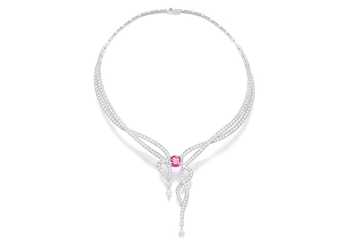 伯爵PIAGET Voluptuous Ribbon 18K白金粉紅藍寶石項鍊