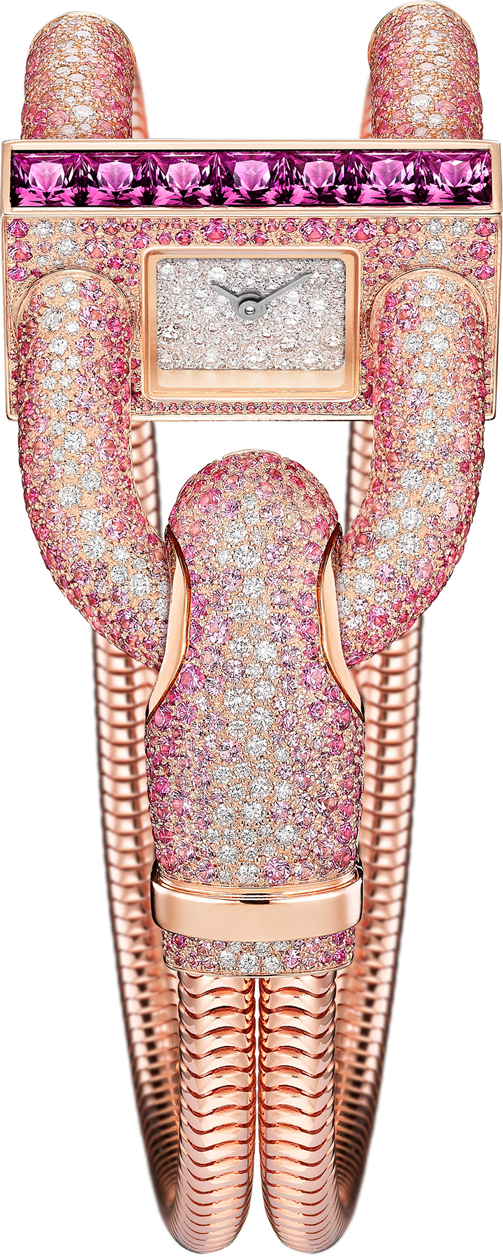 Cadenas Pavée Saphirs Roses Bracelet Or 腕錶